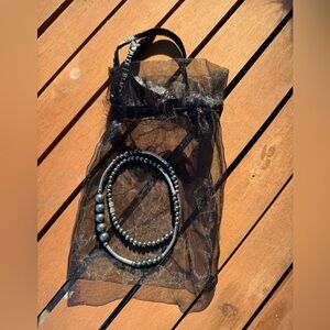 White House Black Market Black Mesh Bag with Beaded Handle